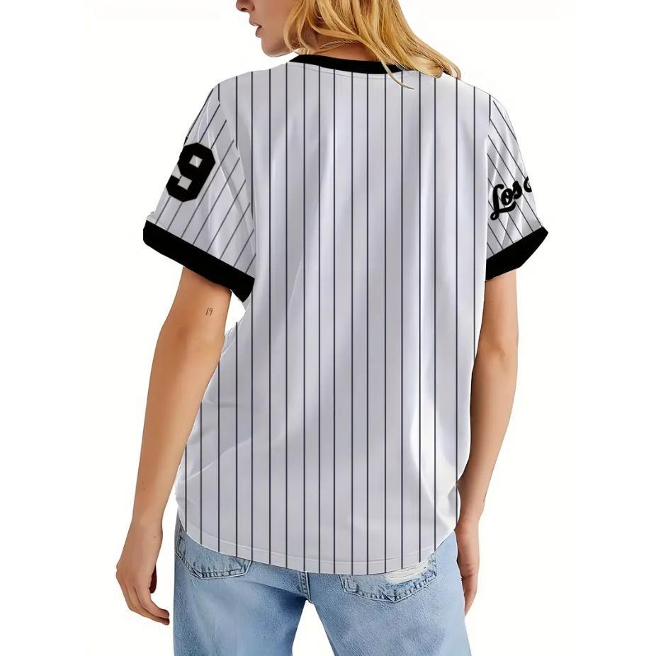 Sportbekleidung 79 Buchstaben Gestreift 3D-Druck Rundhals Kurzarm T-Shirt für Damen Atmungsaktiv Polyester Stretch Bequem für Alltag