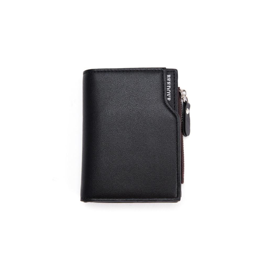 Zipper Men Coin Purse Waterproof Business Card Holder Fashion PU Leather Wallet  Business чёрный