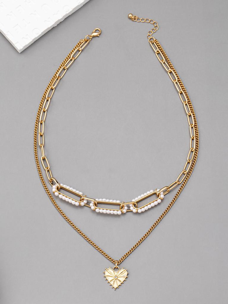 Ins style pearl heart pendant necklace for women's fashion trend, multi-layer collarbone chain for women