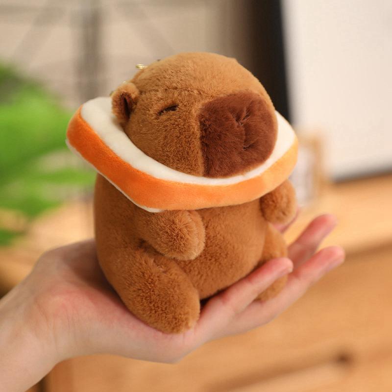 12cm Kawaii Anime Capybara Plushies With Pikachu Stitch Lucifer Cat Hat Doll Stuffed Animals Capybara Plushies Girl Toys