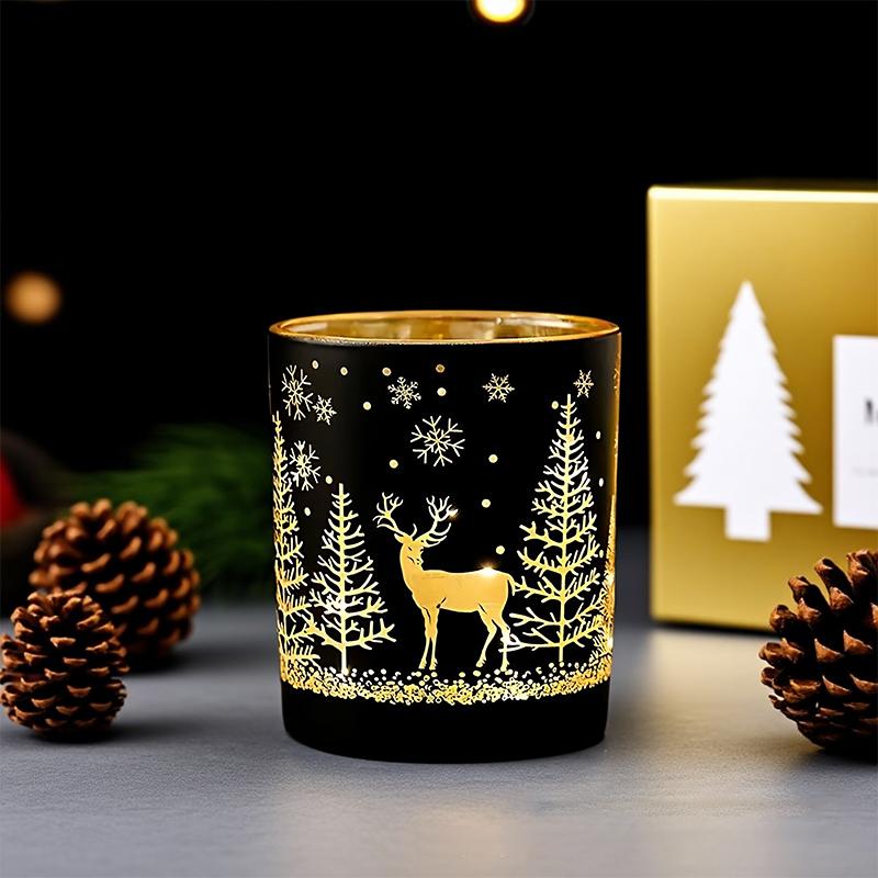 1Pc Christmas New Year Decorative Candlestick Cup - Custom Home Fragrance Holder, Reindeer Themed Birthday Holiday Gift