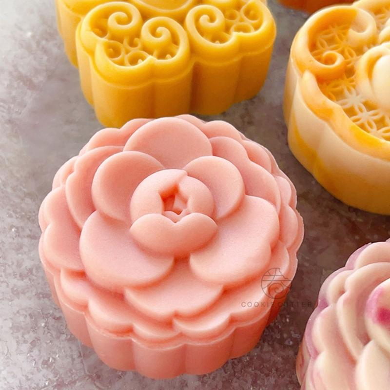 Camellia Flower Mooncake Press Mold Cookie Stamps Chinese MidAutumn Moon Cake Makers Decoration Tool for DIY Cookie