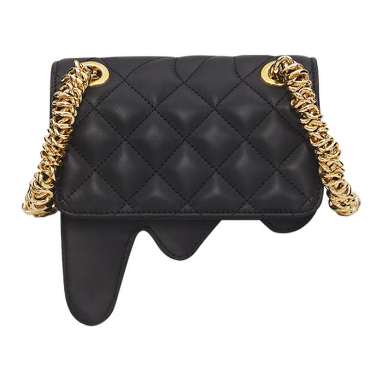 Moschino Creative Magnetic Closure Diamond Pattern Leather Tote Shoulder Bag Women Bags Black A75438002-1555