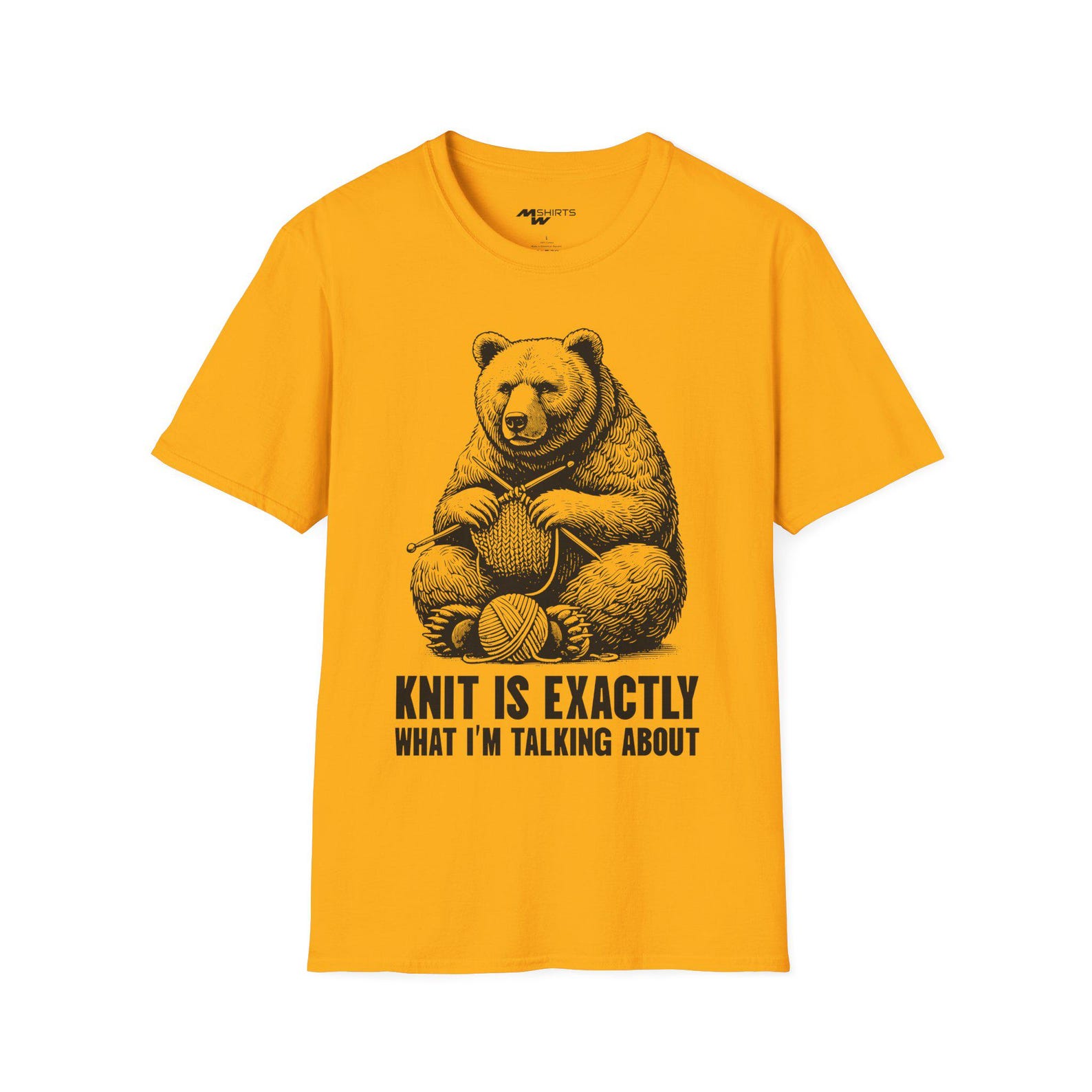 Knitting Bear T-Shirt: Engraving-Style Art, Knitting Lover Gift 4XL