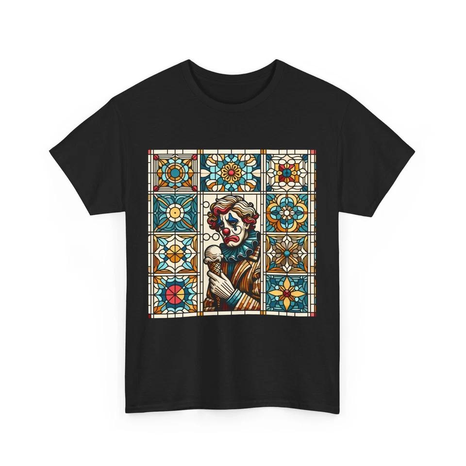 Unisex Adult T Shirt Stained Glass Style Art Sad Clown Ice Cream Colorful Weird 3XL