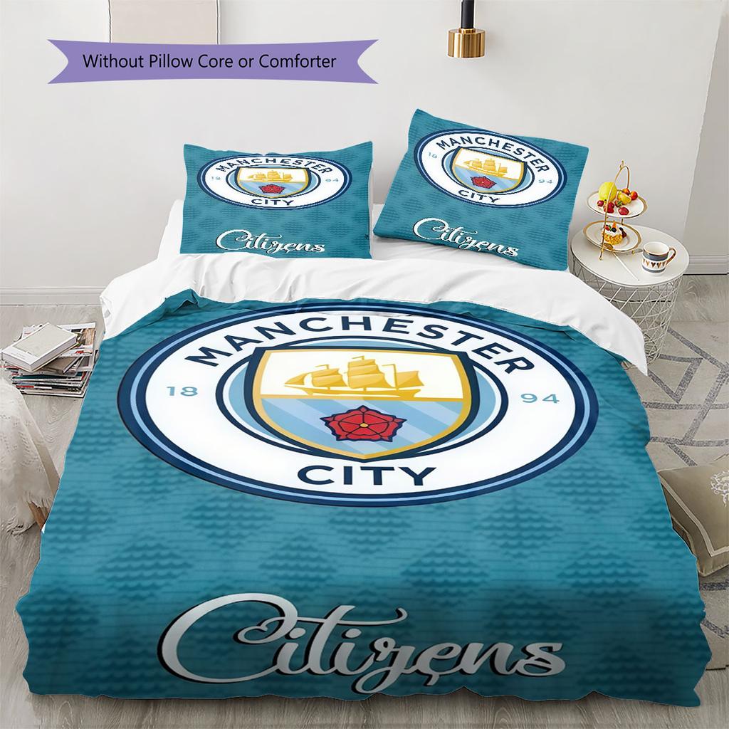 Warme MCFC Überwurf Bettwäsche Steppdecke Set Bettbezug Kissenbezug Heimdekoration Geburtstagsgeschenk (1 Bettbezug + 2 Kissenbezüge, ohne Füllung)