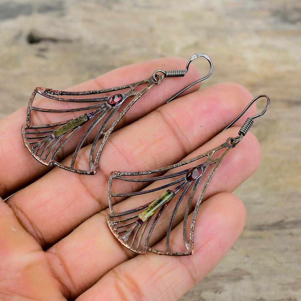 Multi Tourmaline Rough Earring Electroformed Copper Earrings Designer Earrings Handmade Gemstone Jewelry Wedding Gift Electroformed Jewelry