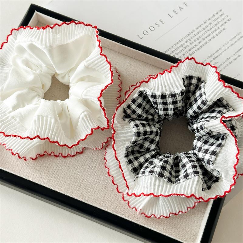 15cm Big Grid Lolita Scrunchies for Women Elastic Hair Bands Ponytail Holders Tie Solid Color Hair Hoop Scrunchy Girl Hair Ring