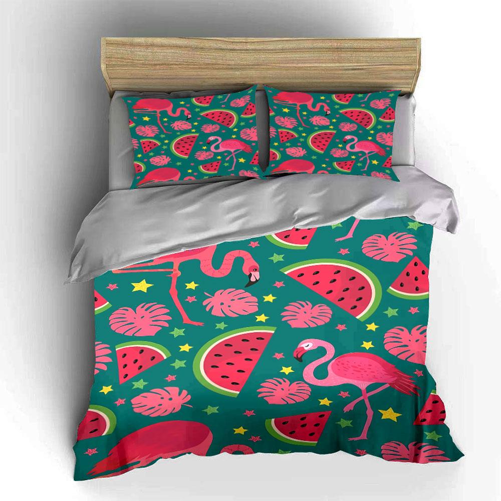 Flamingo & Watermelon Bedding Set Bedding Duvet Cover Set Duvet Cover Pillowcases (1 * Duvet Cover 2 * Pillowcases, Without Duvet Insert)