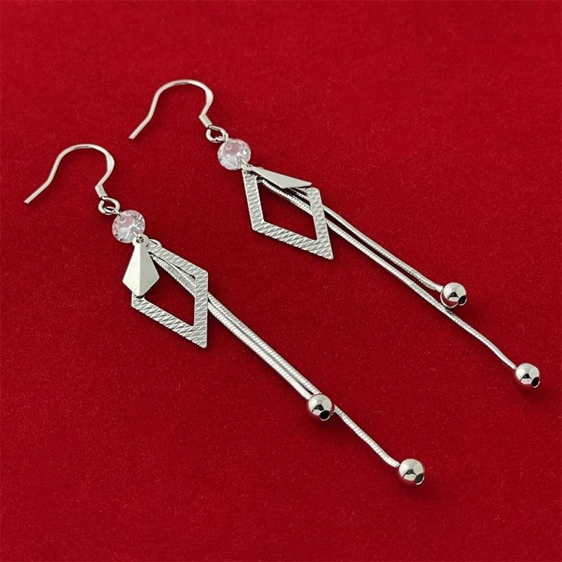 925 Sterling Silver Fashion Temperament Rhombus Fringed Earrings Birthday Party Anniversary Gift Daily Wear