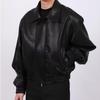 Men's American Retro Cleanfit Leather Jacket - Autumn/Winter Solid Color Loose Fit Cotton Trend