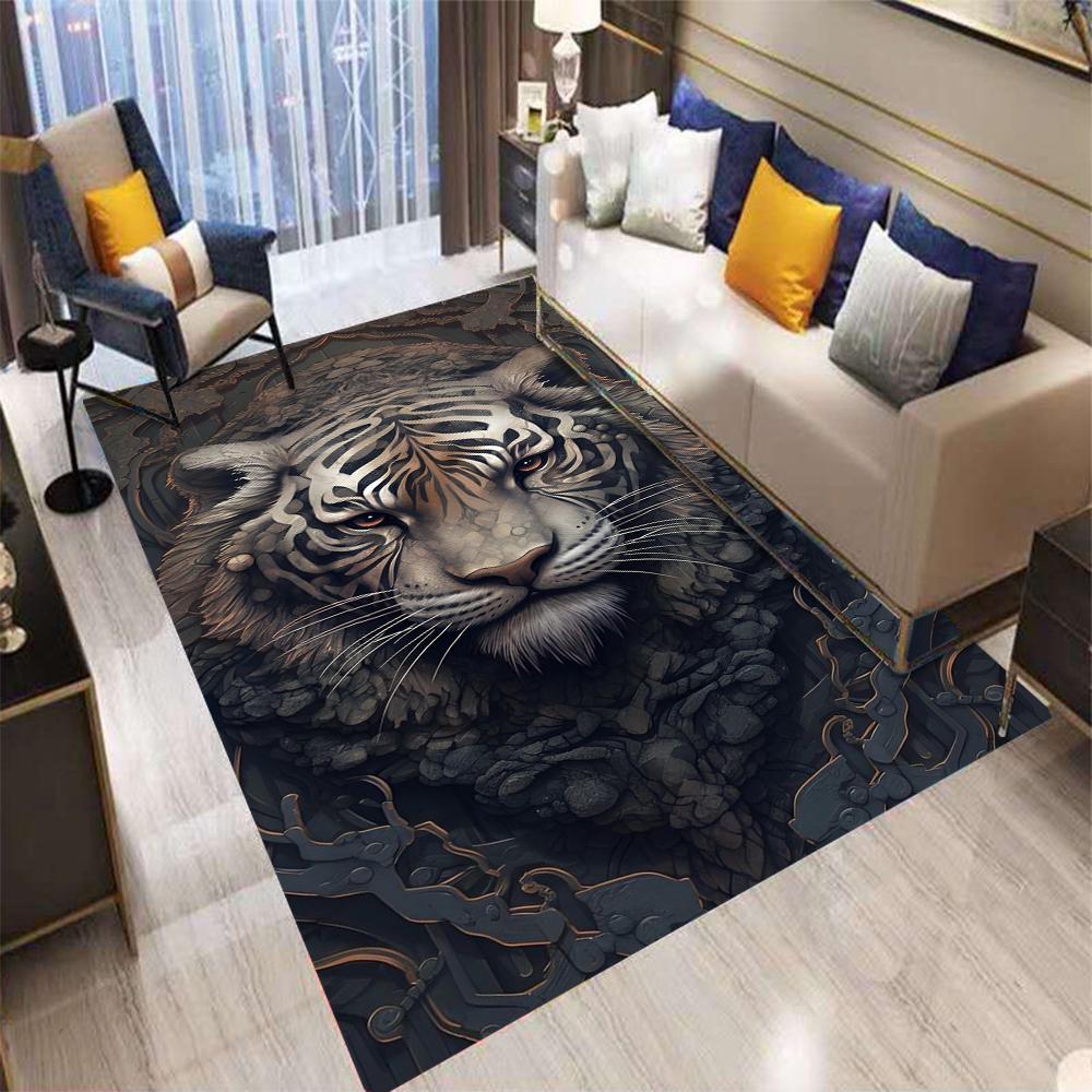Retro Print Tiger Carpet Living Room Sofa Bedroom Bedside Study Kitchen Entrance Door Mat Non-Slip Cartoon Home Decoration Rug
