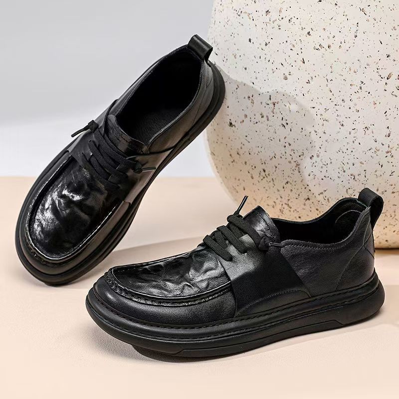 European Station Crooked Head Leather Shoes Men's 2025 Autumn New Versatile Business Casual Leather Men's Shoes Platform Loafers