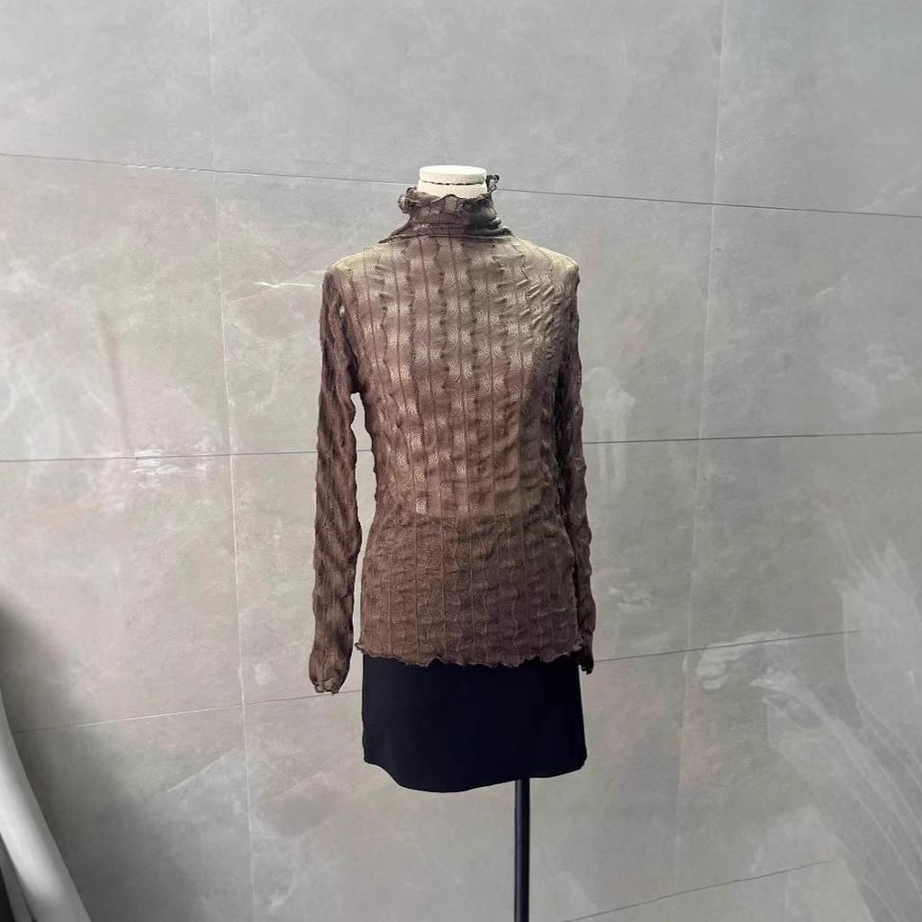 Women's Slimming Stretch Mesh Lace Turtleneck - See-through Autumn Winter Base Layer Top