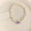 Hot Selling Pearl Beaded Bracelet 2025 New Oval Purple Zircon Pigeon Egg Elastic Rope Bracelet