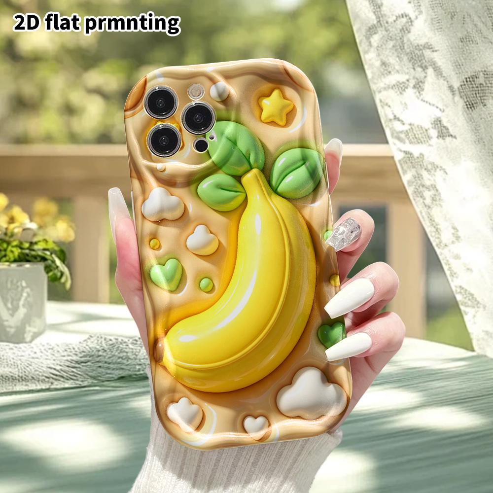 Phone case: 2D flat design suitable for iPhone 18 17 16 15 14 13 Pro protective case, 3D banana, perfect Christmas and Halloween holiday gift