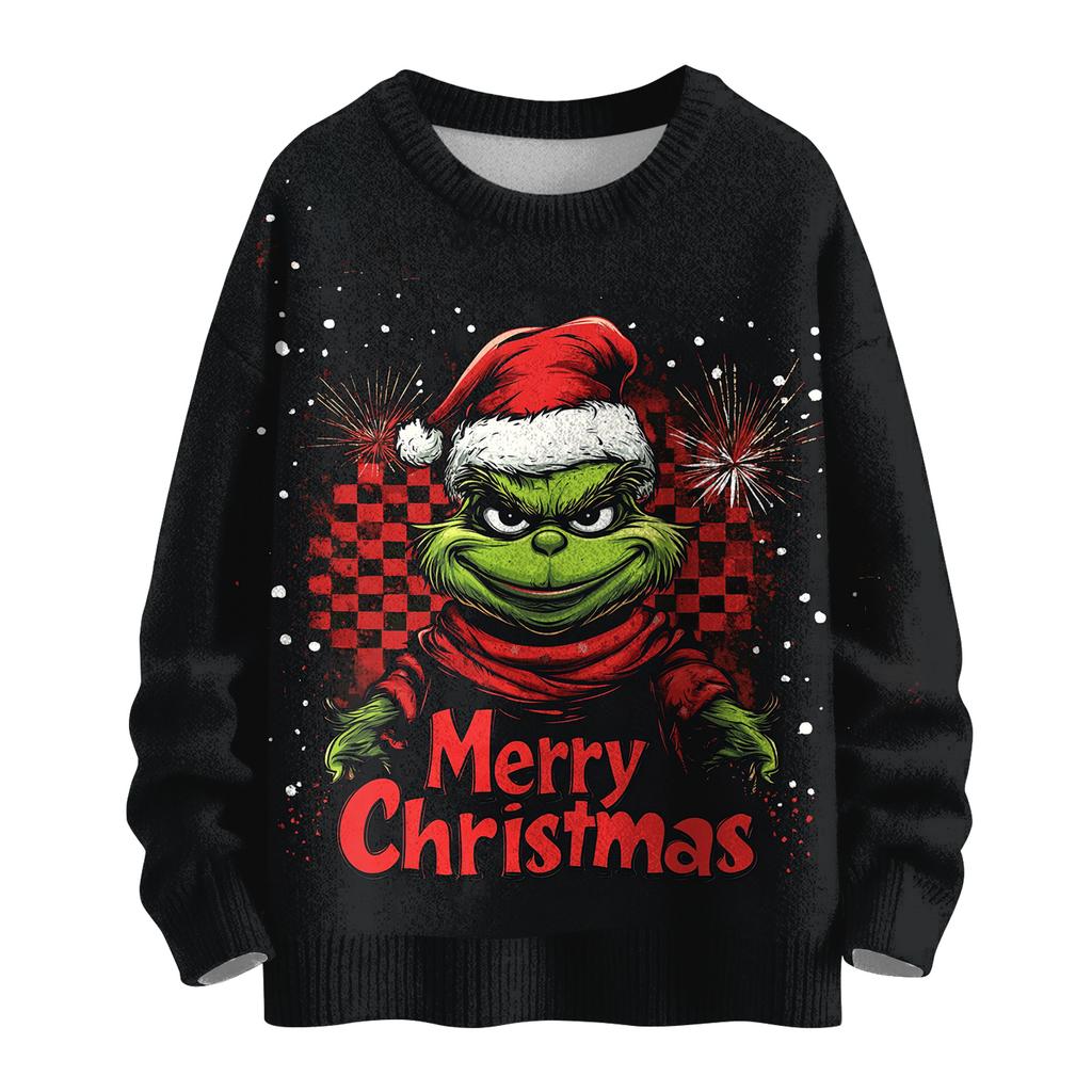 Ladies' Fashionable Casual Long Sleeved Cute Print Round Neck Knitted Yarn