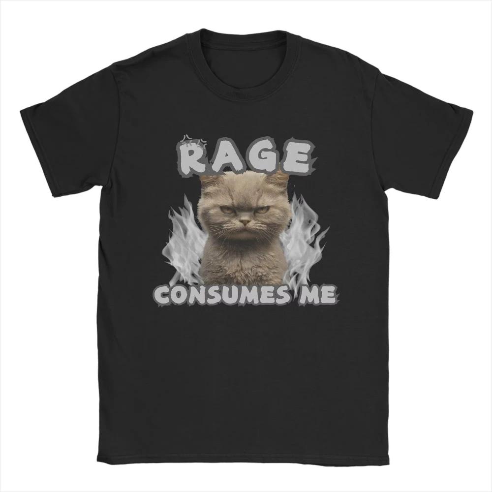 Streetwear T Shirts Summer Rage Consumes Me Cat Leisure T Shirts Cotton Tshirt for Unisex Women Y2K Retro Cheap Print Short Sleeve