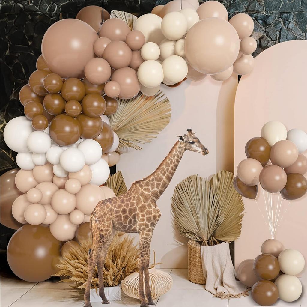 142Pcs Brown Balloons Garland Arch Kit Nude Coffee Brown Boho Blush Tan Neutral Balloons for Teddy Bear Baby Shower Neutral Woodland Wedding Jungle