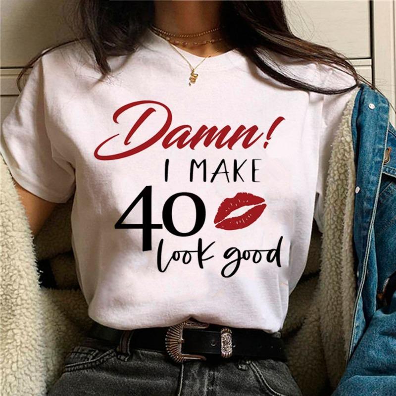 40th Birthday Manga Printed T-shirt Summer Cotton Loose Short Sleeve T-Shirts Women’s