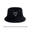 Winter Keep Warm Plush Bucket Hat Ladies Windproof Commute Camping Fisherman Cap with Heart Patchwork Hat for Girlfriend  White
