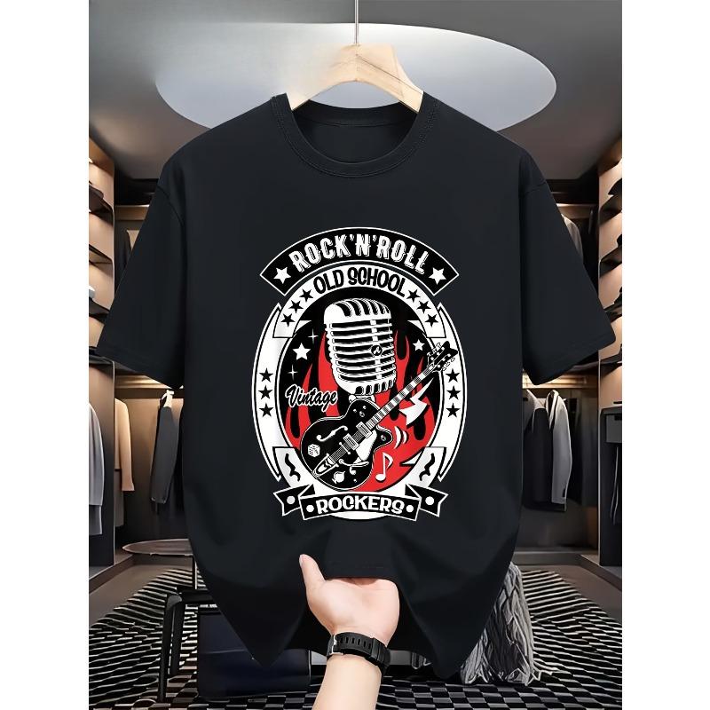 Men'S Vintage Rockabilly T-Shirt Featuring a Classic Rock Design, Made from Soft And Stretchy Black Material, Perfect for Casual Outings, Sports
