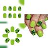 24 Pcs Short Square False Nail Glossy Stick on Nail Saint Patricks Day Press On Nail Clovers Artificial Nail