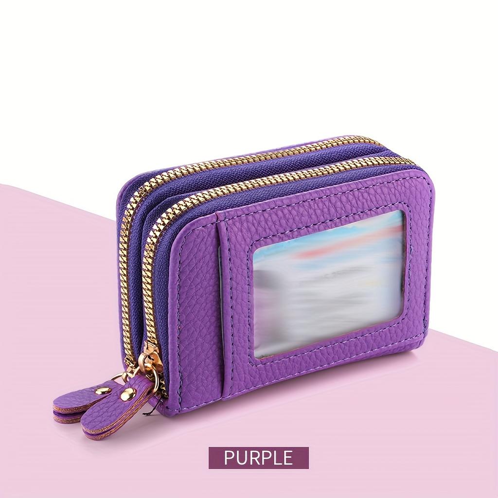 Damen Leder Kreditkartenetui Doppelreißverschluss mit Ausweisfach und Münzfach - Bewahren Sie Ihre Karten sicher auf und organisieren Sie sie