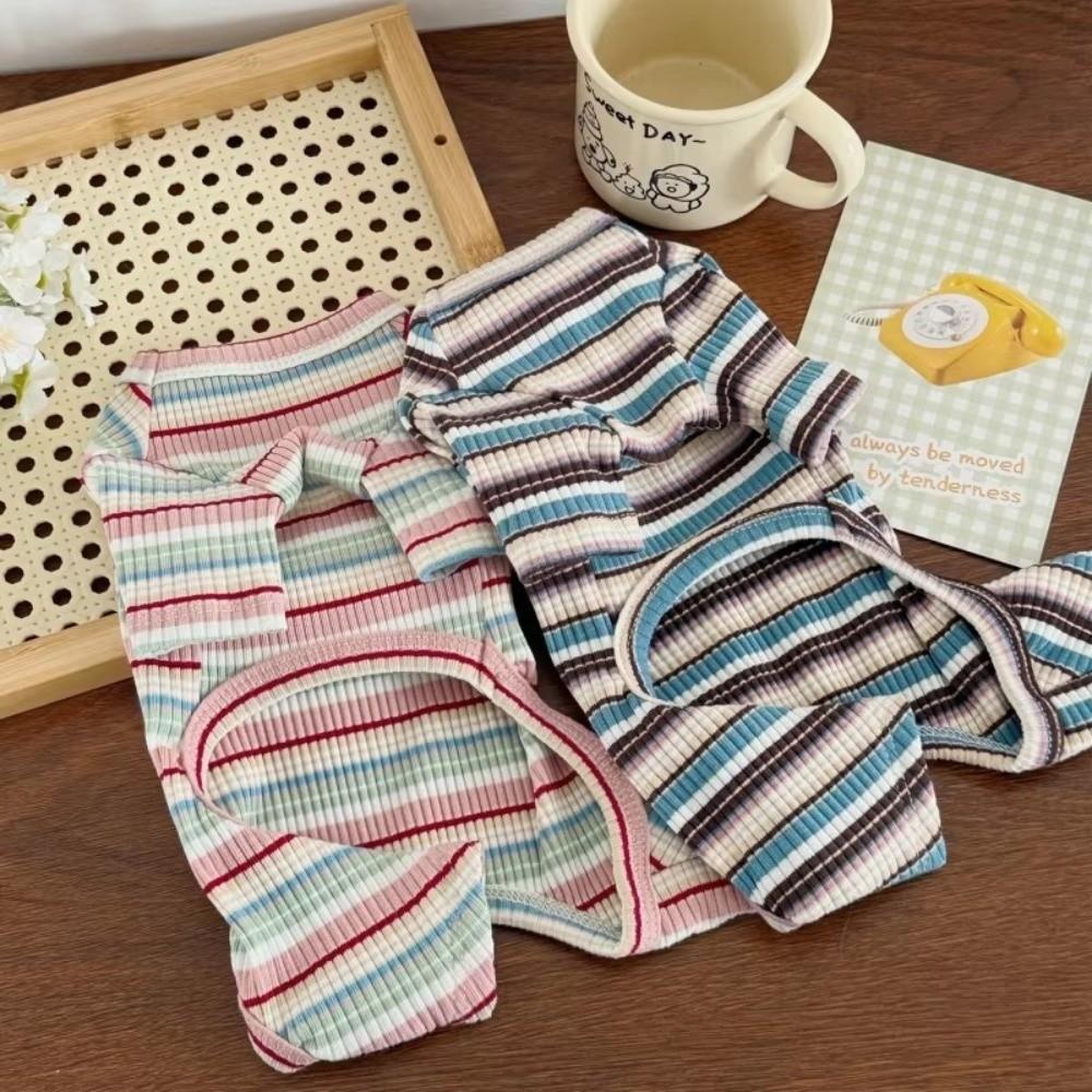 Colorful Stripes Dog Jumpsuits Cute Soft Cat Pajamas Poodle Dog Clothes Pet Four Legged Clothes Winter Warm Puppy Rompers