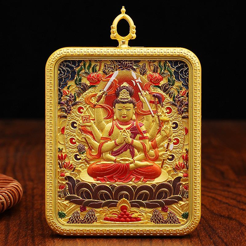 Fünf-Wege-Gott des Reichtums Halskettenseil, handgewebtes Anhängerschnur, Bienenwachs Thangka handbemalte Legierung Accessoires, Tibetanisches handgeriebenes Baumwollseil