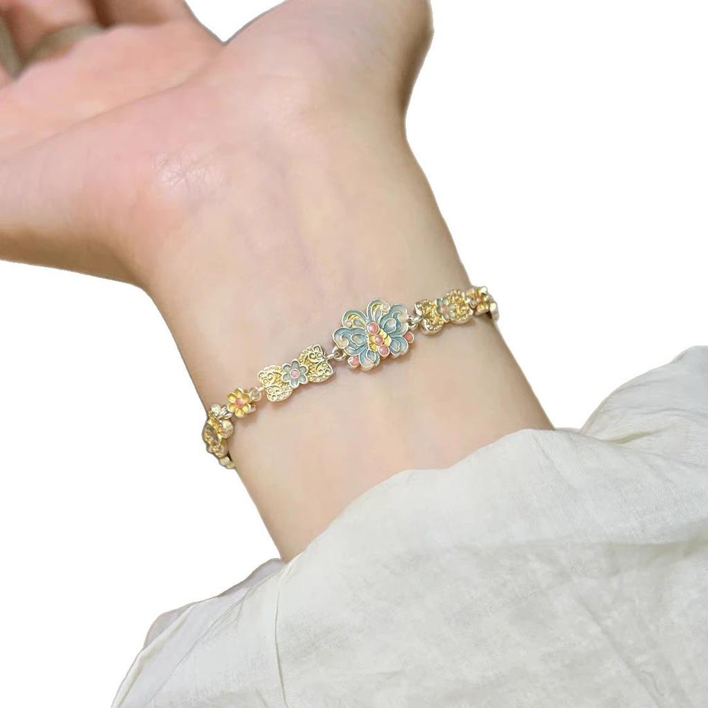 Enamel Butterfly Chinese Style New Chinese Bracelet for Women, Light Luxury Niche High-End Design Jewelry
