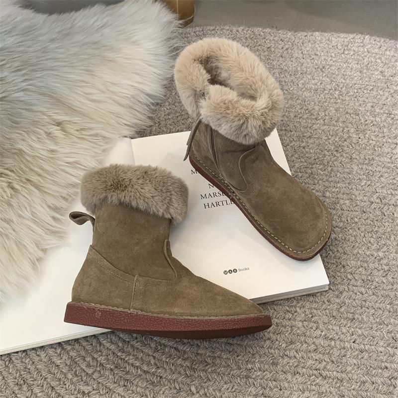 2025 platform women's boots fluffy shoes short boots snow boots mink hair outer wear winter warm velvet snow cotton shoes