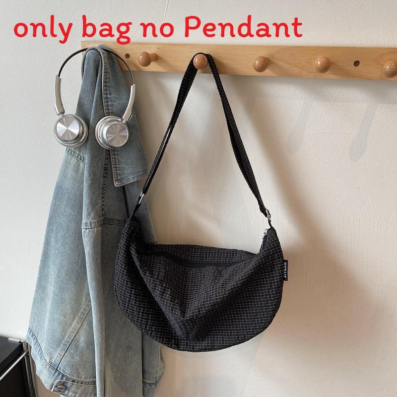 Nylon Plaid Shoulder Bag With Zipper Closure For Casual Daily Use
