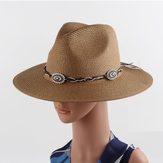 Ethnic Panama Hat Women Men Breathable Wide Brim Straw Sun Protection Beach Caps England Style Church Sombrero Hombre Caps