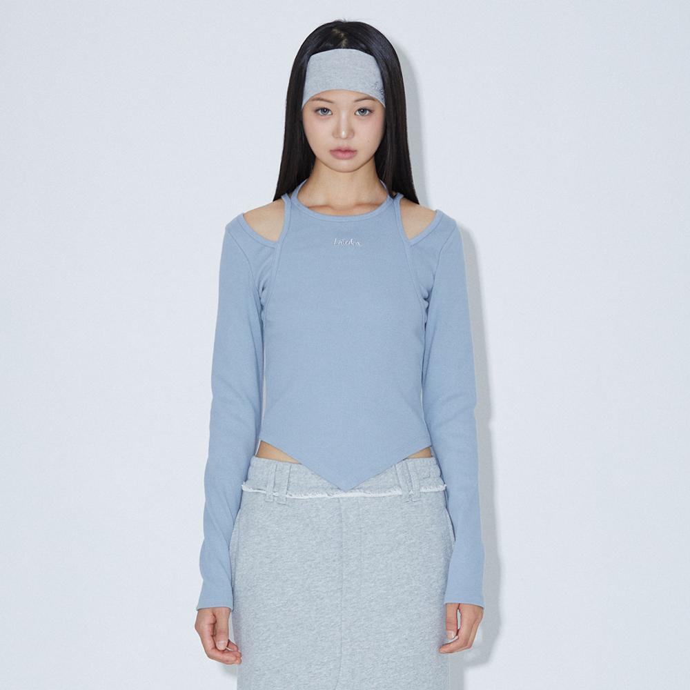 LALAFOX Shoulder Slit Halterneck T-Shirt Skyblue Shoulder Slit T-Shirt Bq4Cl007