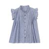 Camicia a Quadri Blu Stile Francese con Maniche a Farfalla Piccole per Design Estivo da Donna, Top Niche Largo Senza Maniche Bianco da Bambola