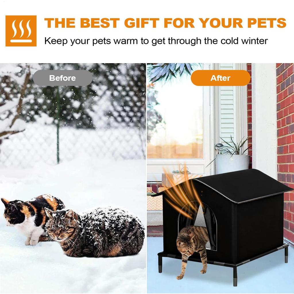 Winter Outdoor Cat House Insulated Waterproof Elevated Warm Bed Shelter for Stray Cats Kittens Small Animals Patio Garden Use