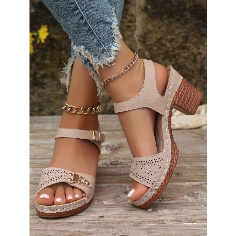 Summer New Women's Chunky Heel Sandals Plus Size High Heel Outdoor Casual Sandals