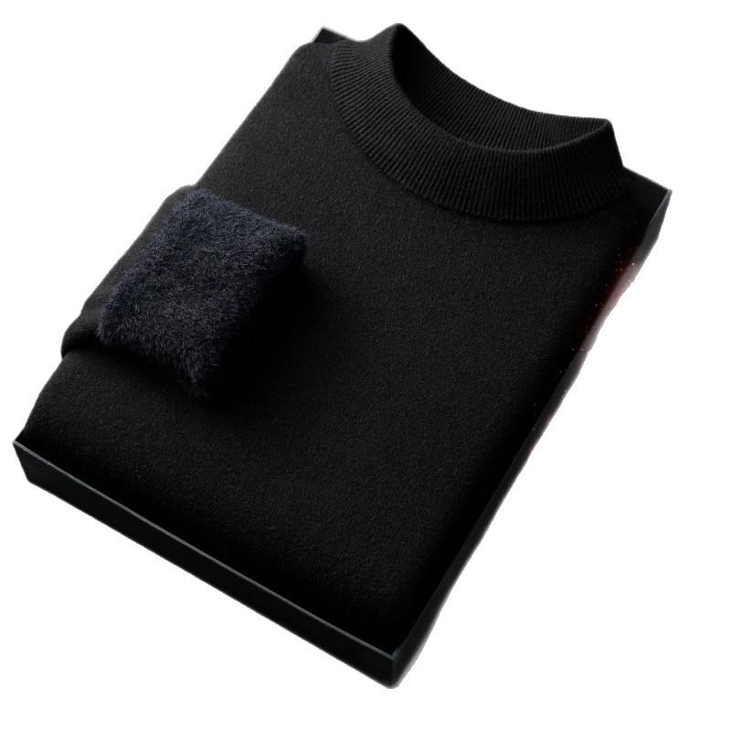 Men's Velvet Knit Sweater - Warm Half-High Collar, Thickened Base Layer