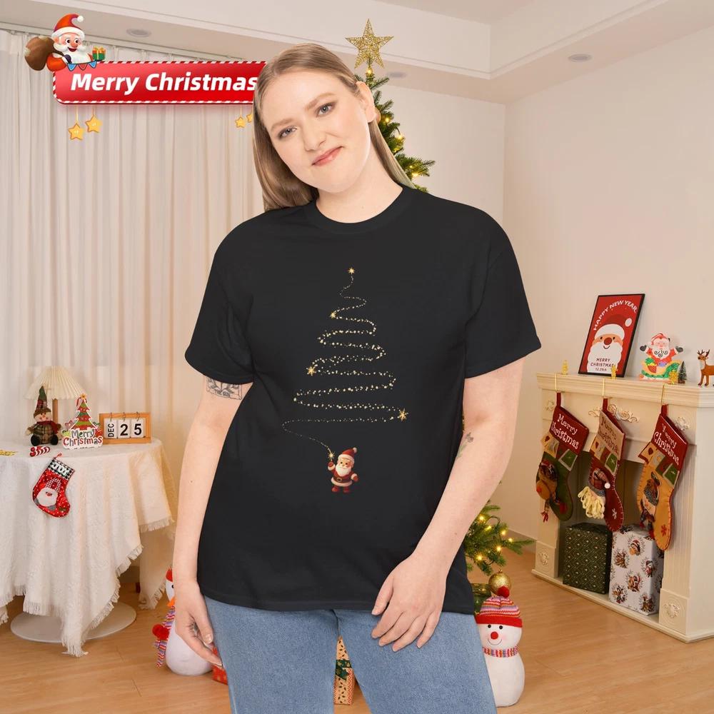 Santa Drawing Magical Christmas Tree Lights Holiday Glow Tshirt S