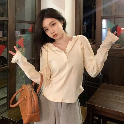 White Short T-shirt Women's Spring and Autumn Long-sleeved Inner Bottoming Shirt New Winter Design Chic Top
