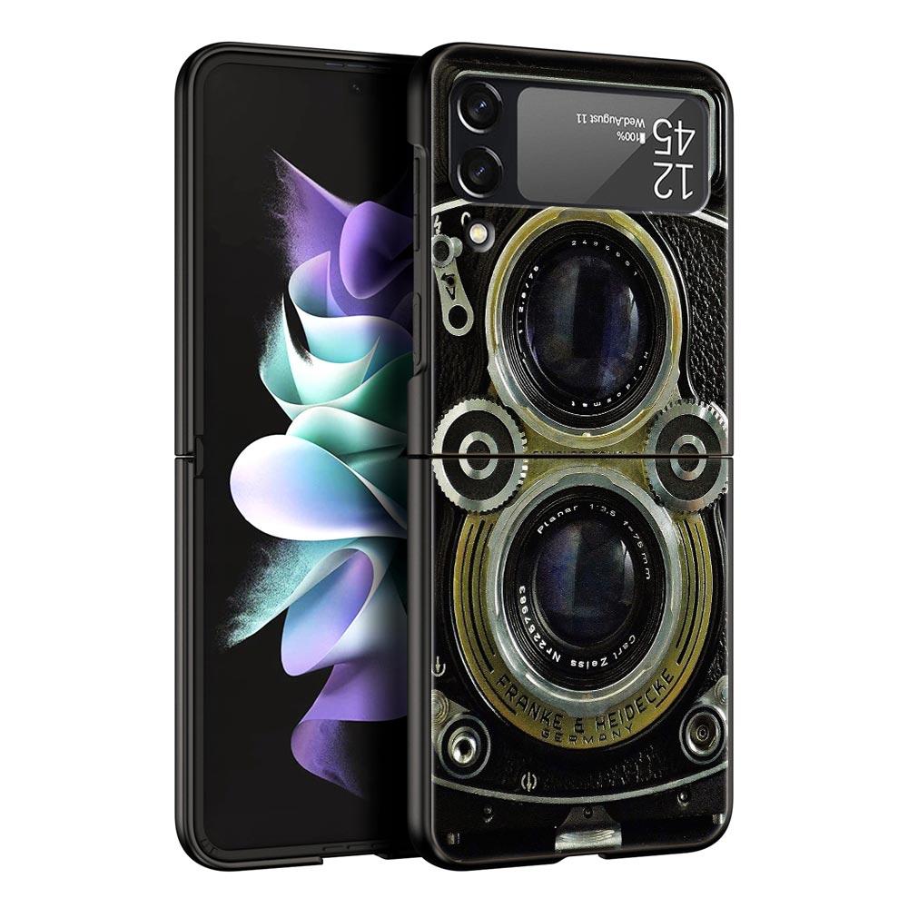 Retro Camera Hard PC Phone Case For Samsung Galaxy Z Flip 7 6 5 4 Black Cover For Galaxy Z Flip 3 Foldable Shell Fundas Capa Bag