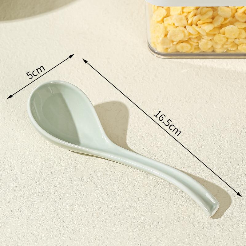 1-Piece Asian Soup Spoon, Ceramic Chinese Style Spoons Ramen Spoon Retro Porcelain Spoon, 6.5 inches