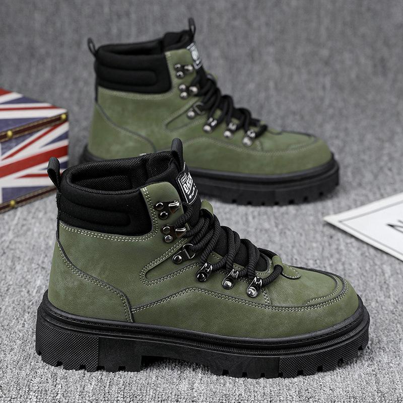 Podzimní a zimní britský styl vysoké boty Pánská módní kožená pracovní obuv Všestranná pánská obuv Přílivové boty Pohodlná všestranná obuv