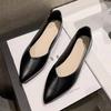 Work shoes women's black soft leather comfortable small leather shoes women's V-mouth pointed flat sole shoes women's professional work women's sh