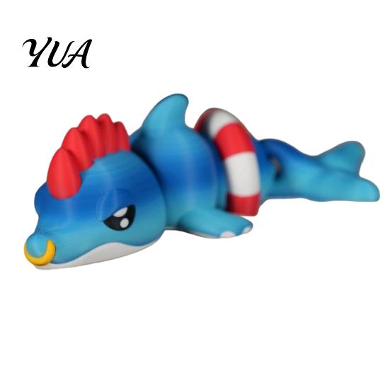 Marine Animal Toy 3D Printed Articulated Dolphin Figurine, Swim Ring Fidget Toy, Sea Flexible Joints Decor for Backpack Handbag Purse Charm
