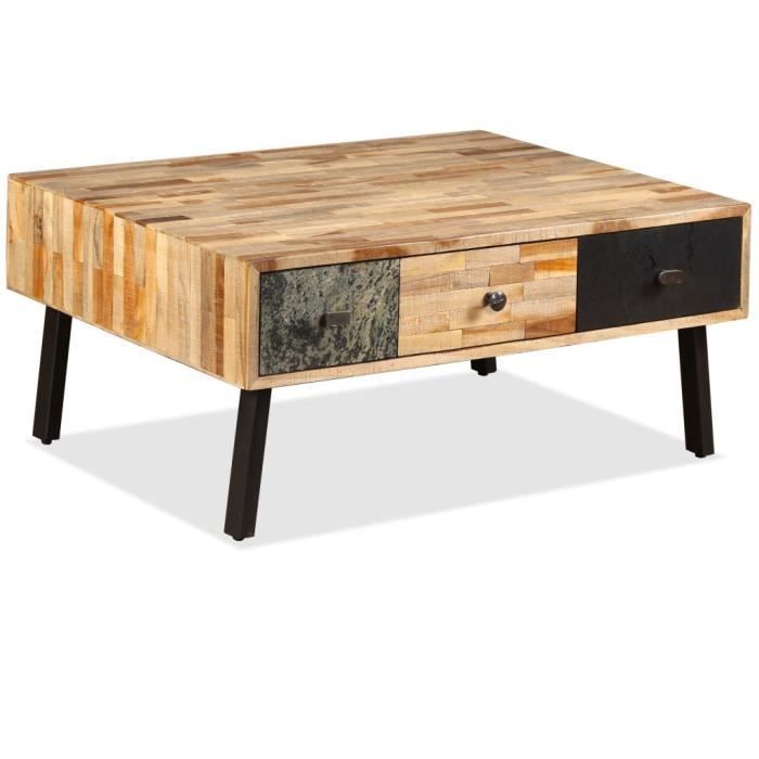 Table basse Teck de récupération massif - VIDAXL - Vintage - Rectangulaire