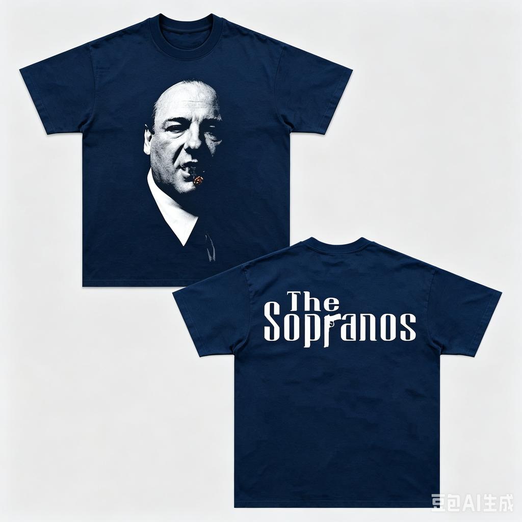 Black Front Back Print Retro Mafia Drama Cigar Male Bw Portrait White Serif Title Loose Oversized Cotton Street Top