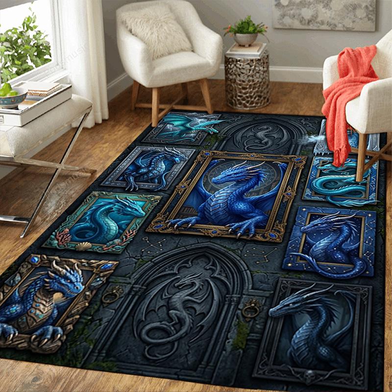 Blue Dragon Compilation Pattern Rug Floor Mat for Living Room or Bedroom Soft and Comfortable Carpet a Gift for Birthday and Holiday.