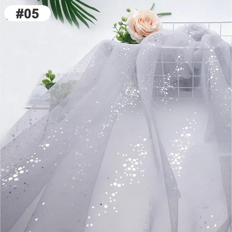 Solid Color 100x160cm Soft Shiny Sequins Tulle Fabric Galaxy Style for Wedding Party Dress Shirt Decor Sewing Material Etc